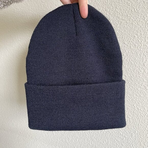 Carhartt Unisex One Size Navy Fold Over Knit Beanie Hat Cap Utility Logo Patch - Picture 2 of 14